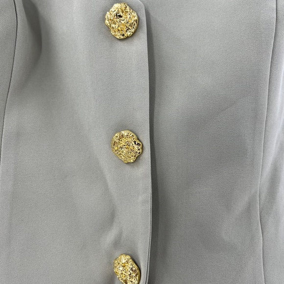 RARE LONDON TAILORED HALTERED GOLD BUTTON VEST DETAIL MINI DRESS IN OLIVE GREEN - Picture 8 of 10